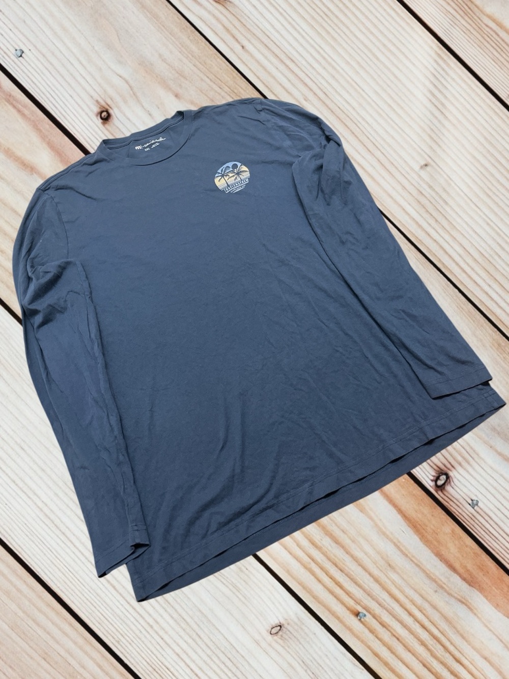 Travis Mathew XXL navy sunset palm trees graphic long sleeve tee